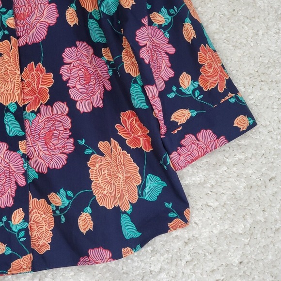 Chico’s Women Shirt Size 2 US 12 Floral Button Up 3/4 Sleeve Navy Orange Pink - Picture 2 of 12